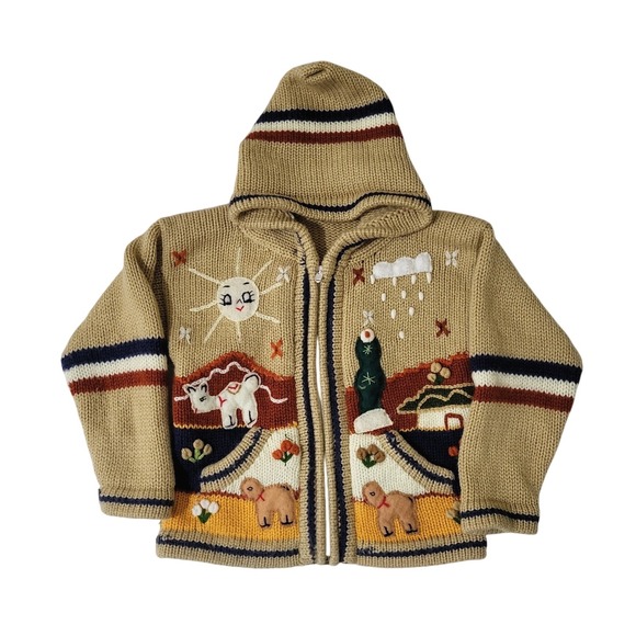 Unbranded Other - Hand Made Peruvian Knit Sweater Goat Llama Sun 2T 3T Boys Zip Cardigan Jacket